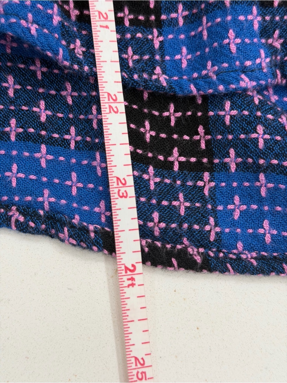 Pilcro Anthropologie Blue Black Pink Wool Blend Plaid Blouse Boho Academia - Picture 7 of 11